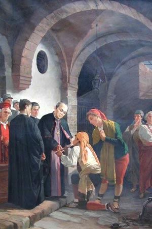 Quadro Claret atendendo os pobres, original está em Roma na Cúria Geral