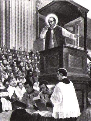 O Santo fala durante o Concílio Vaticano I, no dia 31 de maio de 1870. Pintura a óleo de Giovanni B. Conti. Conserva-se na Cúria Geral em Roma